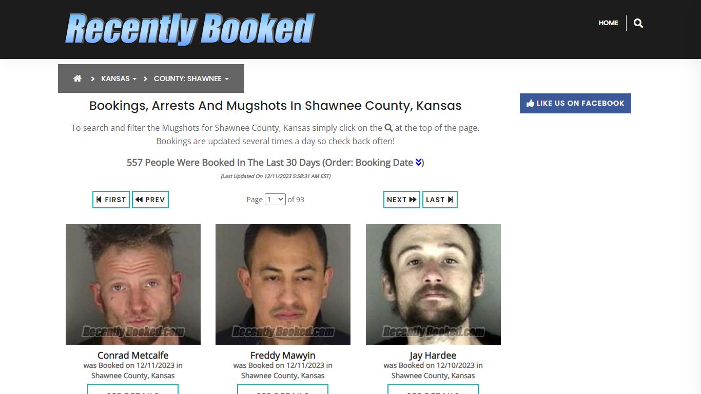 Bookings, Arrests and Mugshots in Shawnee County, Kansas