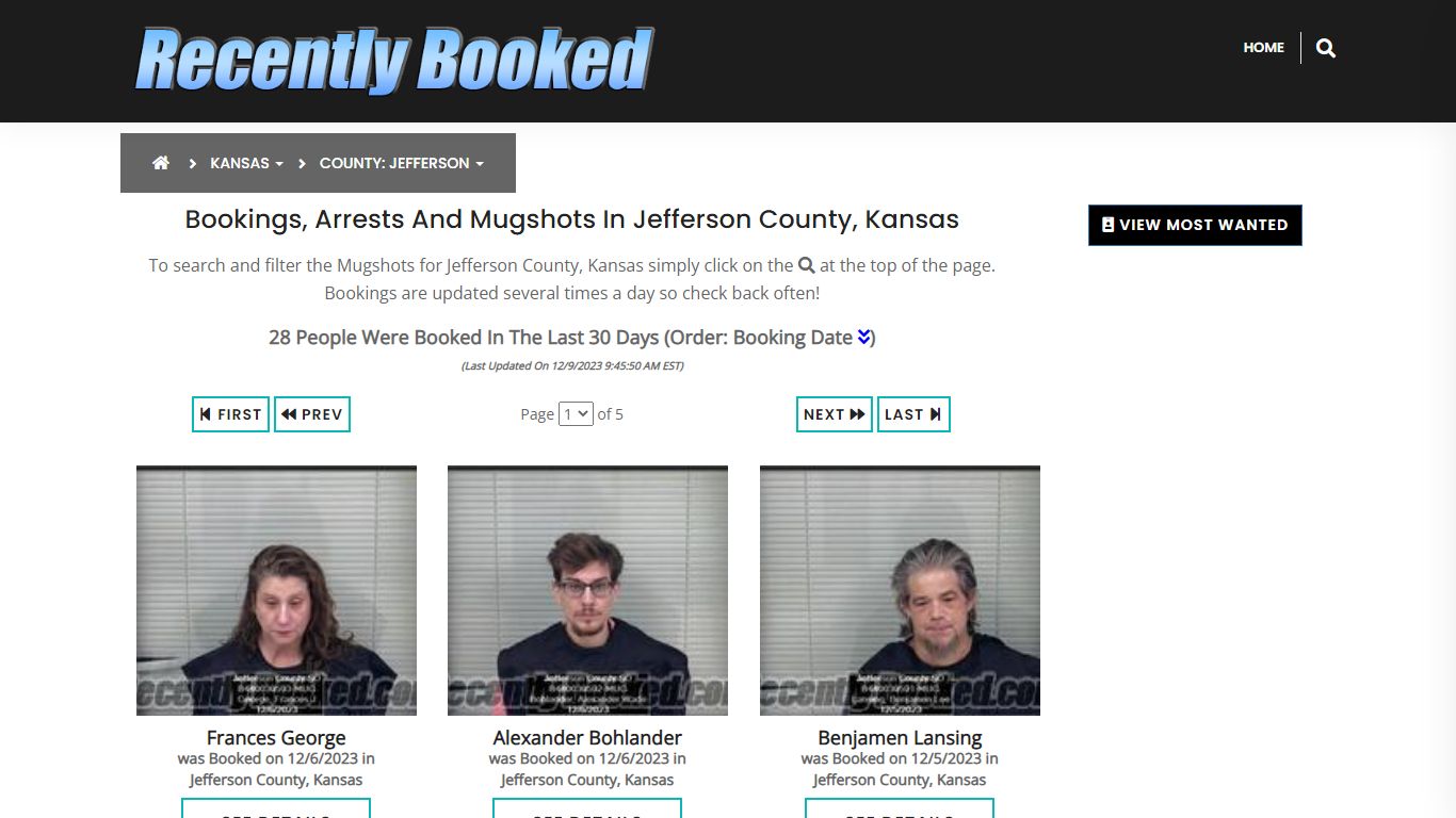 Bookings, Arrests and Mugshots in Jefferson County, Kansas